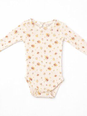 Floral Baby Onesie | Soft Ribbed Cotton | Neutral Cottagecore Bodysuit 3-6 M